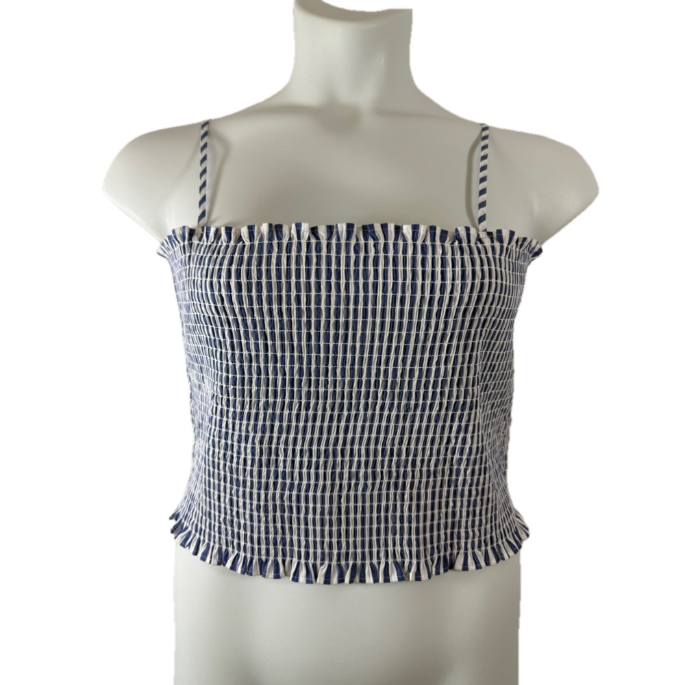 Express Blue White Smocked Adjustable Spaghetti Straps Crop Top SKU0552, 0553